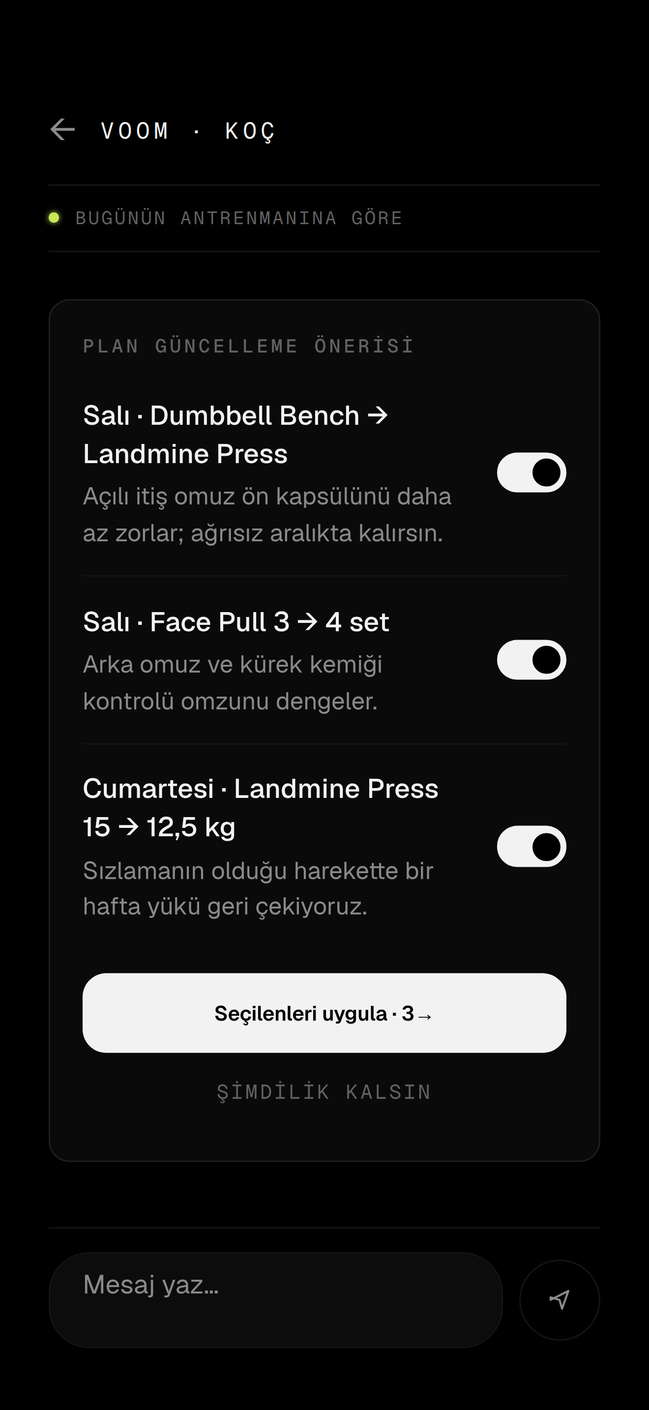 Voom'da koçun program değişikliği önerisi